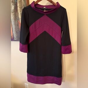 Banana Republic Mod Color Block Dress Medium Stretch Long Sleeve Mock Cowl